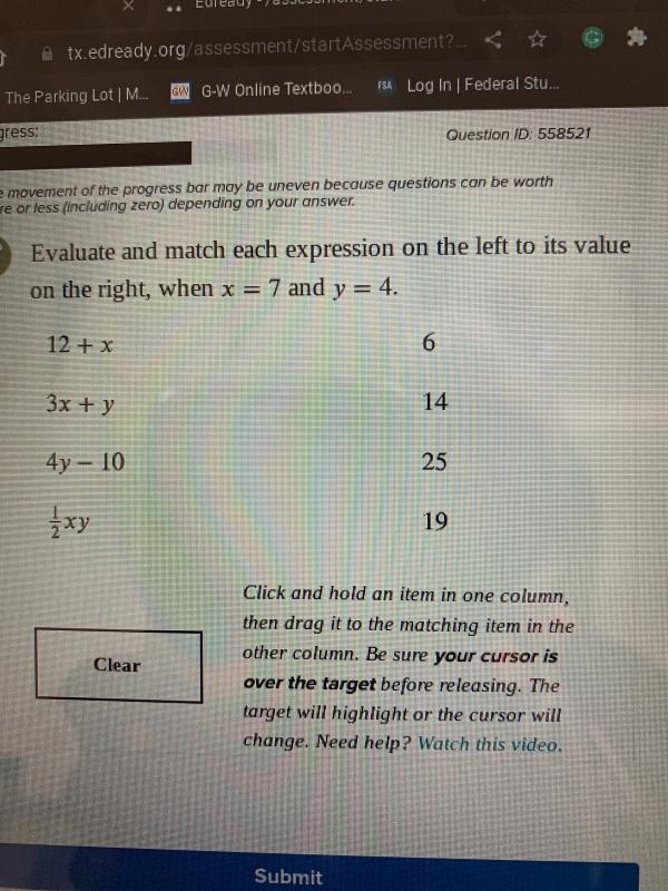 Evaluate and match each expression on the left to its valueon the right, when x = 7 and-example-1