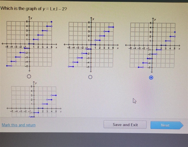 Which is the graph of y = ⌊x⌋ – 2 ​-example-1