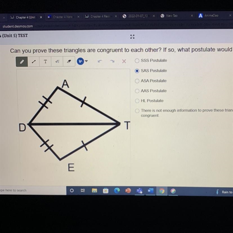 Can you prove these triangles are congruent to each other? If so, what postulate would-example-1