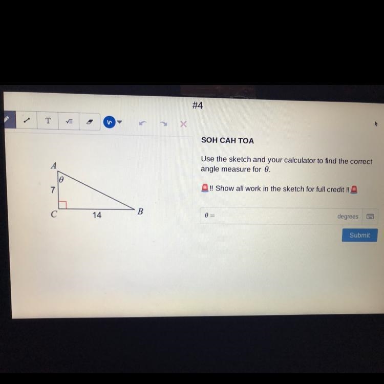 HELPPP MATH, Use the sketch and your calculator to find the correct angle measure-example-1