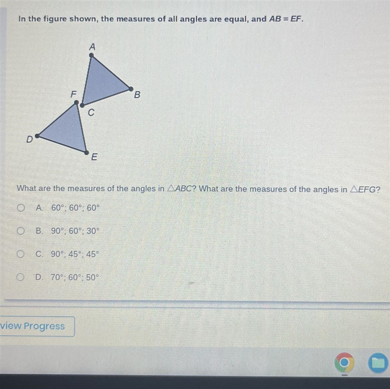 In the figure shown, the measures of all angles are equal, and AB = EF. I need help-example-1