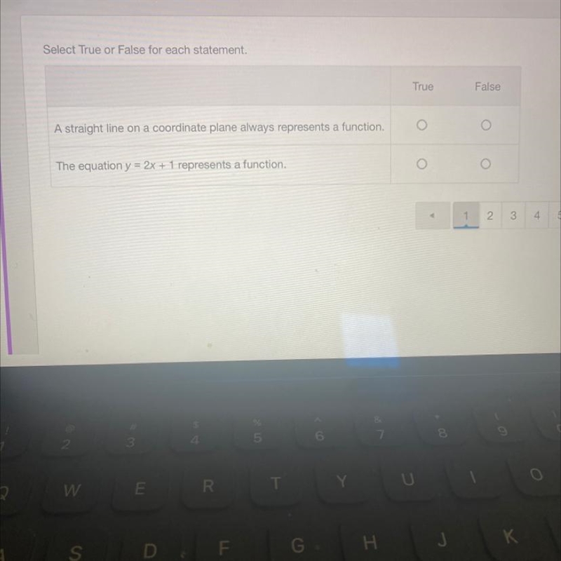 Select True or False for each statement.TrueFalseA straight line on a coordinate plane-example-1