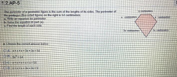 X centimetersThe perimeter of a geometric figure is the sum of the lengths of its-example-1