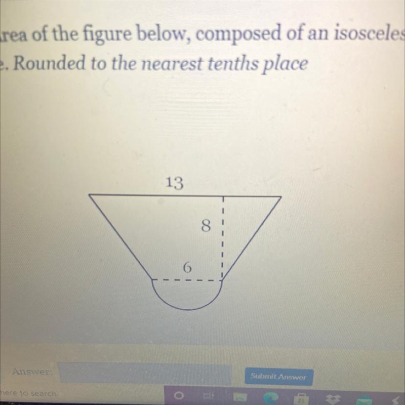 Find the Area of the figure below. Round to the nearest tenths place-example-1