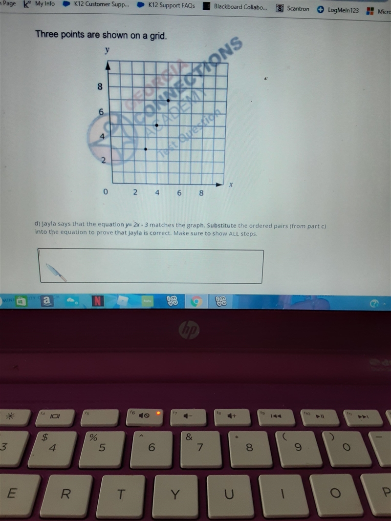 a) Jayla says that the equation y=2*3 matches the graph Substitute the ordered pairs-example-1