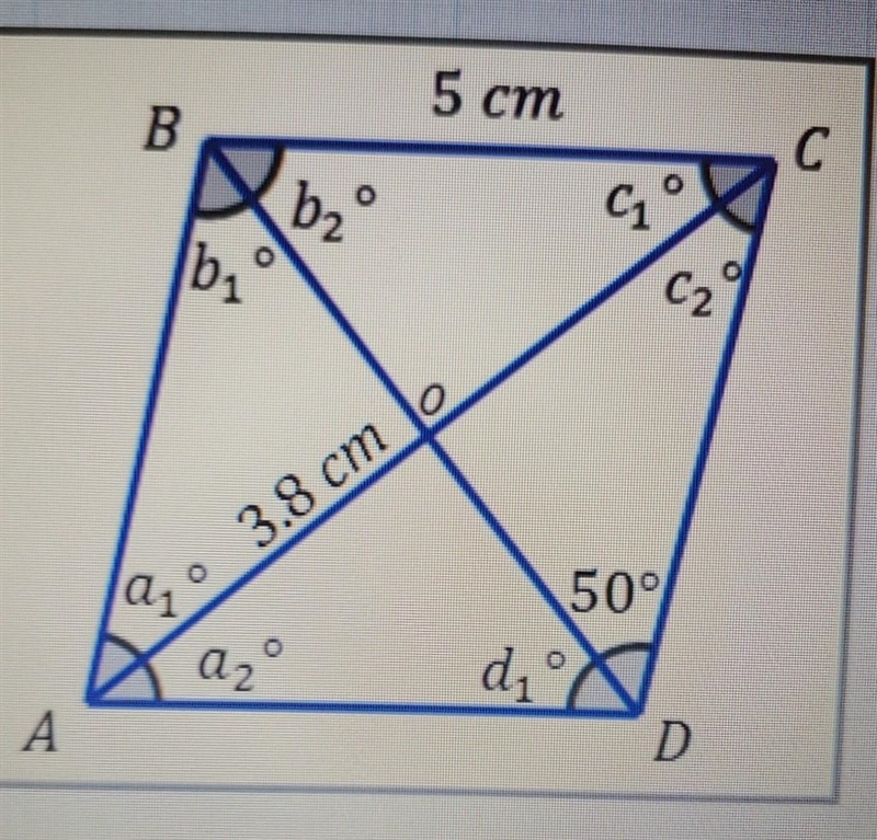 Parallelogram ABCD is a rhombus. Side BC = 5 cm and segment AO = 3.8 cm. What is the-example-1