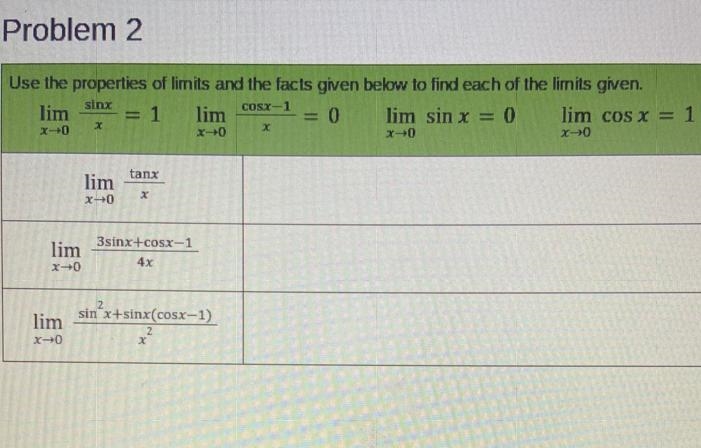 Use the properties of limits and the facts given below to find each of the limits-example-1