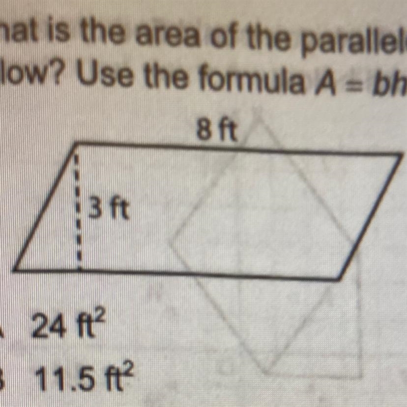 What is the area of the parallelogrambelow? Use the formula A= bh.-example-1