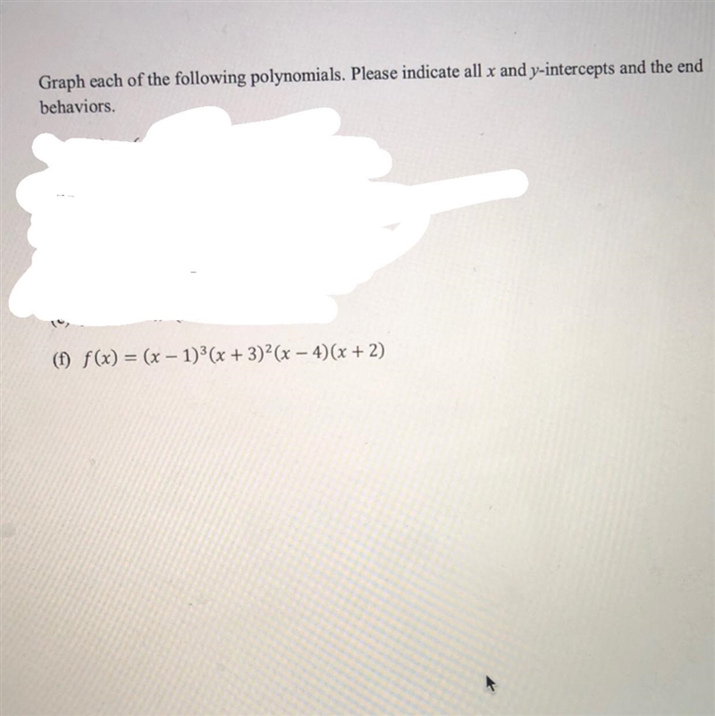 Show steps on finding x,y int and end behaviors of a polynomial.-example-1