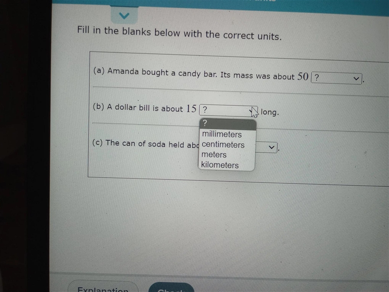 MEASUREMENT Choosing metric measurement units Fill in the blanks below with the correct-example-2