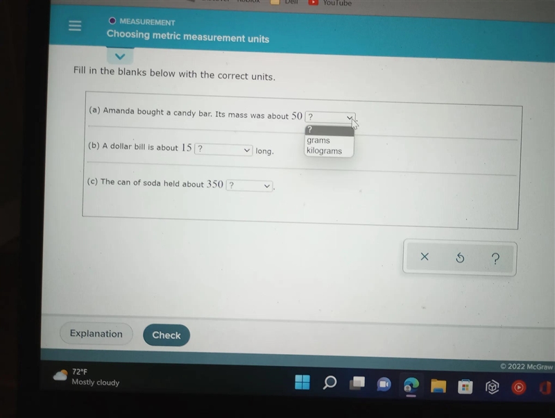 MEASUREMENT Choosing metric measurement units Fill in the blanks below with the correct-example-3