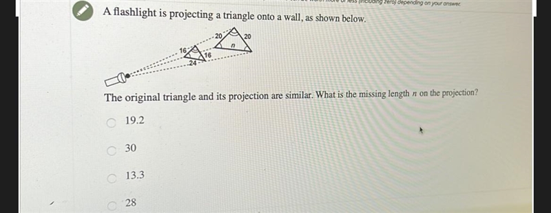 zero, depending on your answer.|A flashlight is projecting a triangle onto a wall-example-1