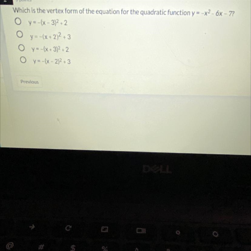 Which is the vertex form of the equation for the quadratic function y = -x2 - 6x -7-example-1