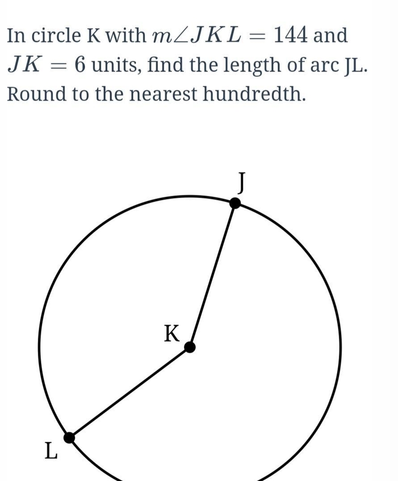 Find the length of arc JL. Round to the nearest hundredth.(degrees)-example-1