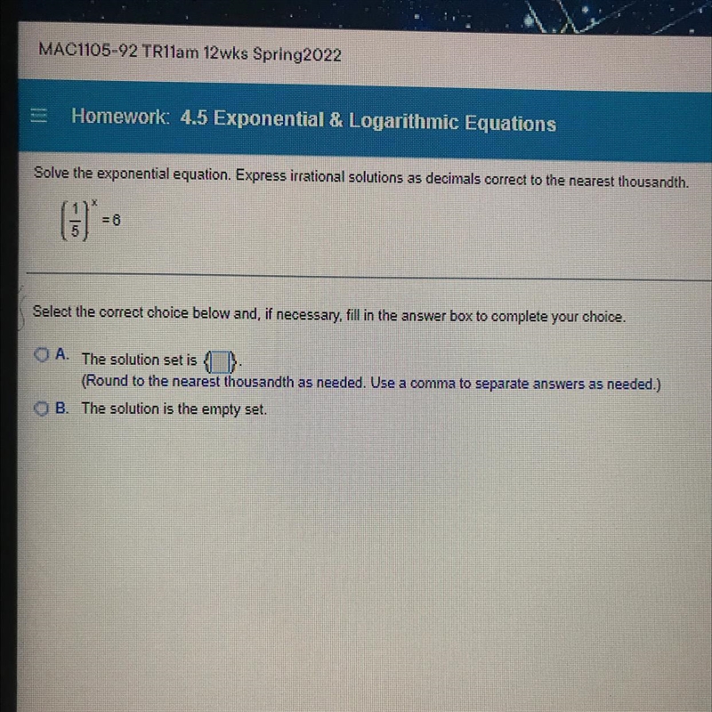 Solve the exponential equation below, fill in the blank if necessary-example-1