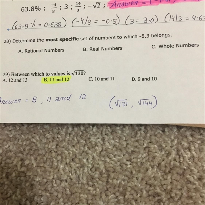 28) Determine the most specific set of numbers to which -8.3 belongs.C. Whole NumbersD-example-1