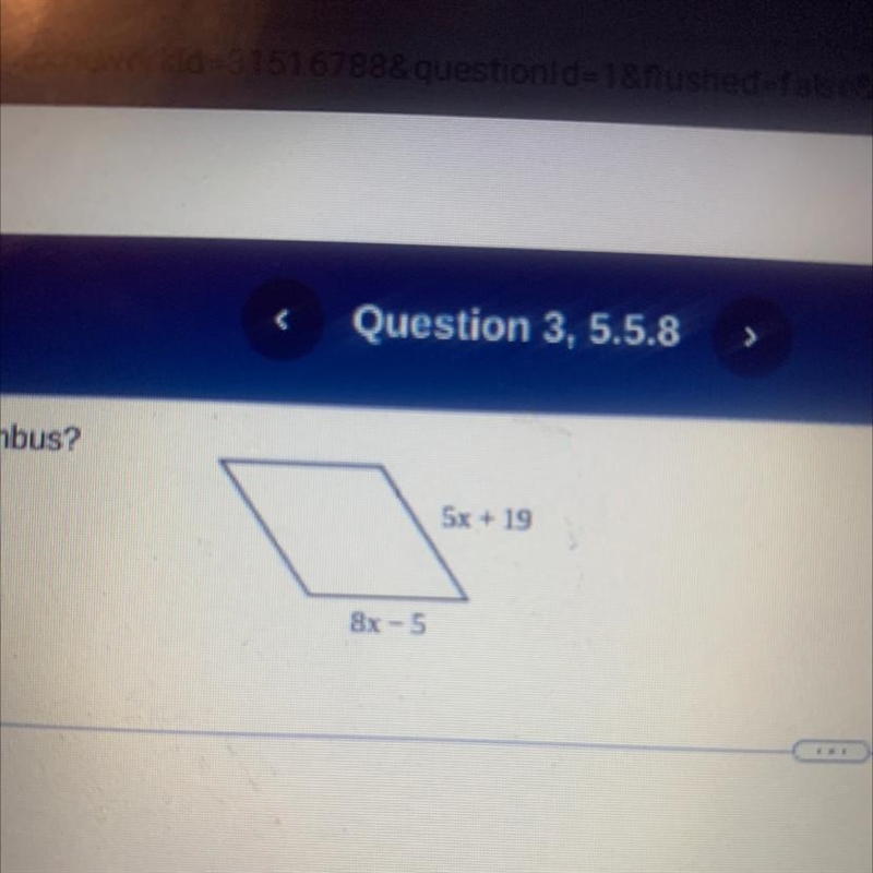 For what value of X is the parallelogram a rhombus?-example-1