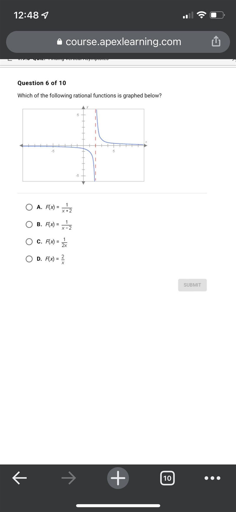 Which of the following rational functions is graphed below?-example-1