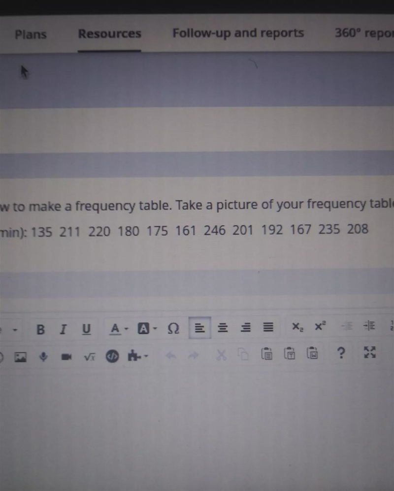 use the data below make a frequency table take a picture of you frequency table and-example-1