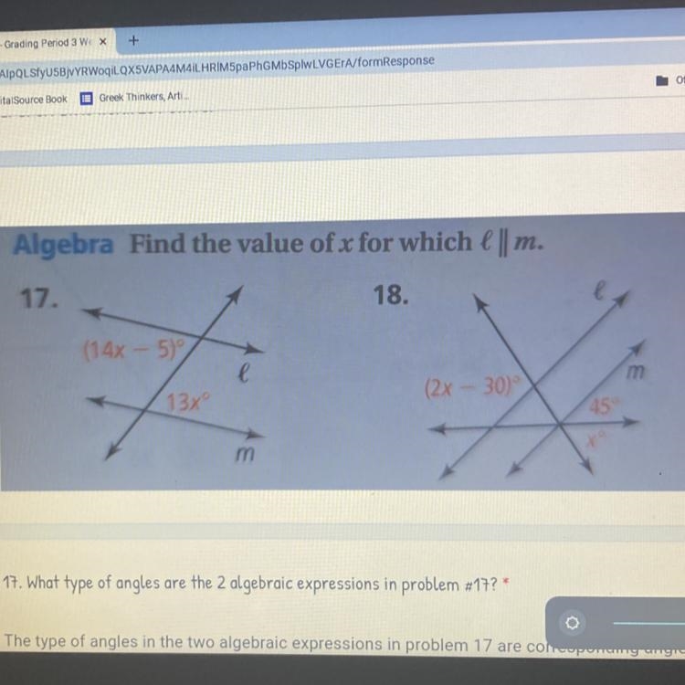 How would you explain the way to solve #18 for the value of the variable?-example-1