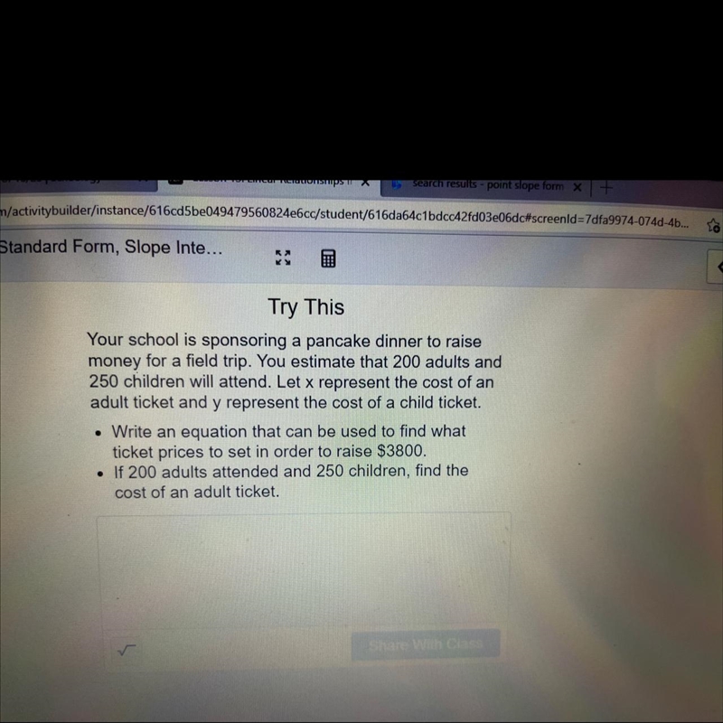 Write an equation that can be used to find what ticket prices to set in order to raise-example-1