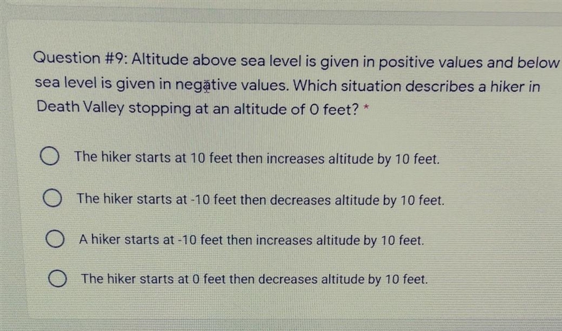 Altitude above sea level is given in positive values and below 4 sea level is given-example-1