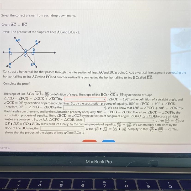 100 POINTS Construct a horizontal line that passes through the intersection of lines-example-1