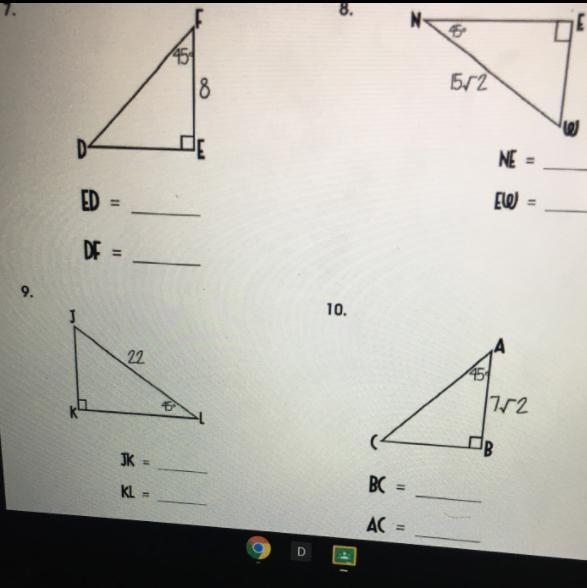 Its the special right triangles, and I need help solving them.-example-1