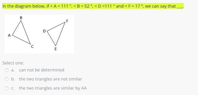 In the diagram below, if < A = 111 °, < B = 52 °, < D =111 ° and < F = 17 °, we-example-1