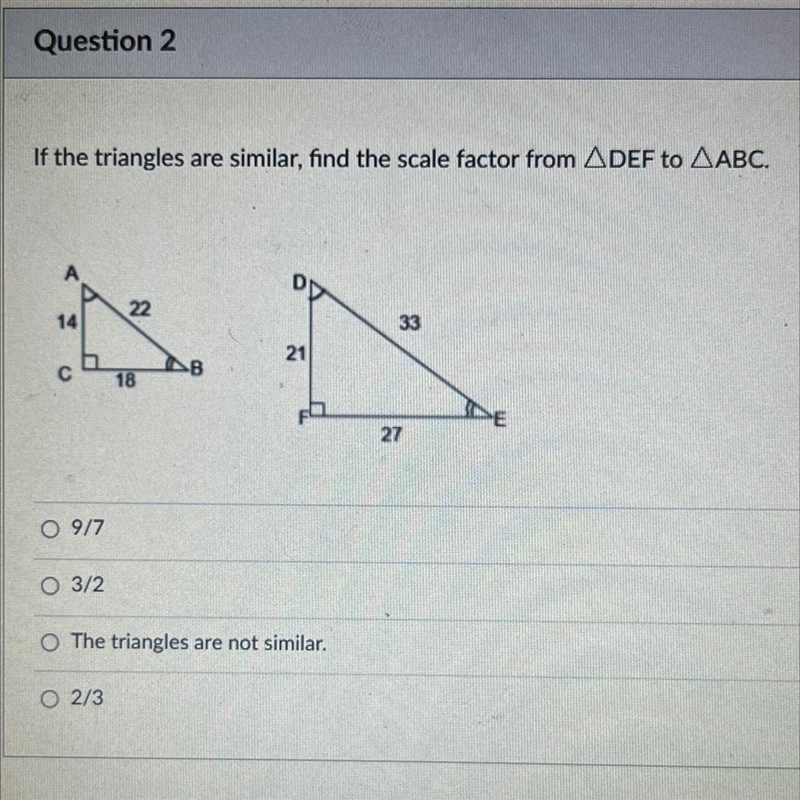 If the triangles are similar, find the scale factor from triangle DEF to triangle-example-1