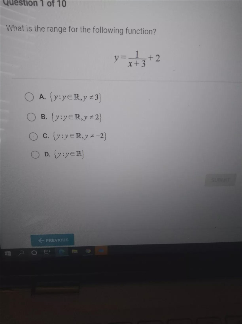 What is the range for the following function? V x + 3 1 + 2 +3 A. {»:YER, 23) O B-example-1