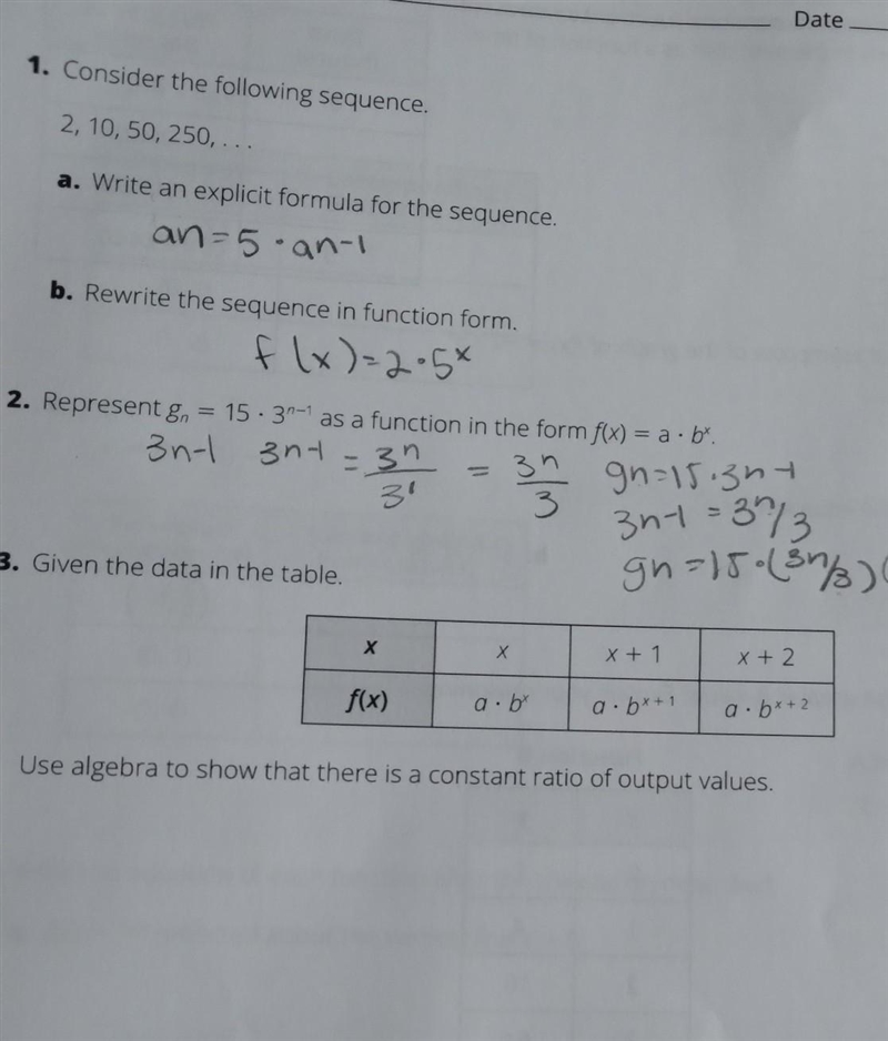 Given the data in the table.Use algebra to show that there is a constant ratio of-example-1