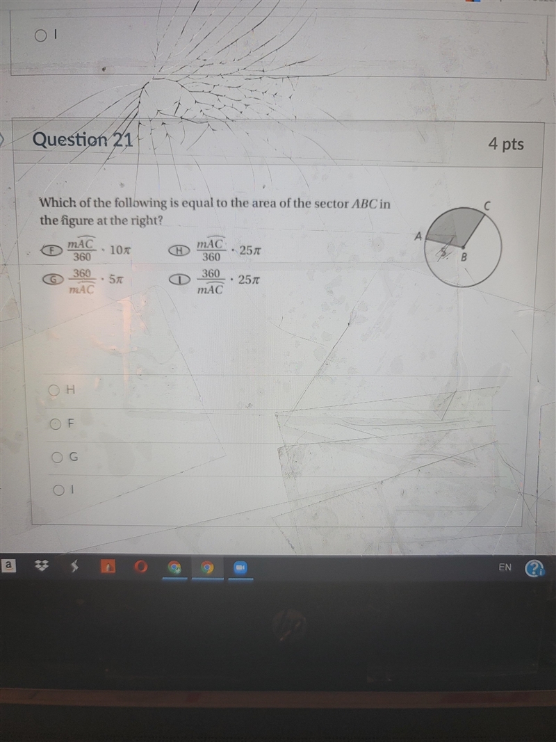 Which of the following is equal to the area of the sector ABC in the figure?-example-1