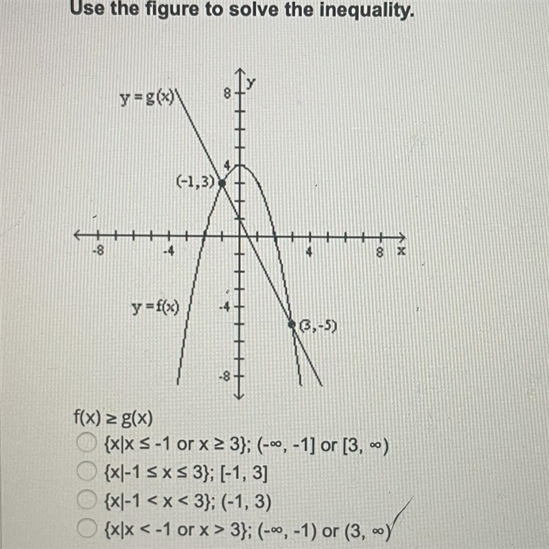 Use the figure to solve the inequality-example-1