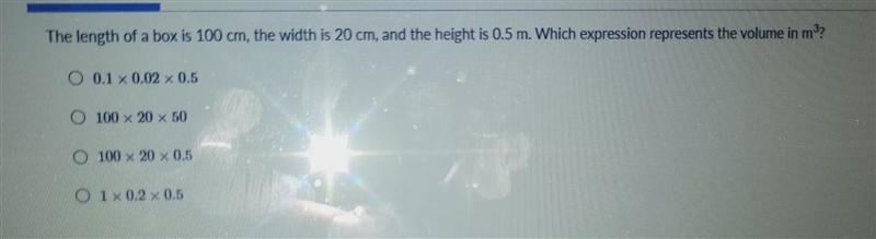 the length of a box is 100cm, the width is 20 cm, and the height is 0.5 M. Which expression-example-1