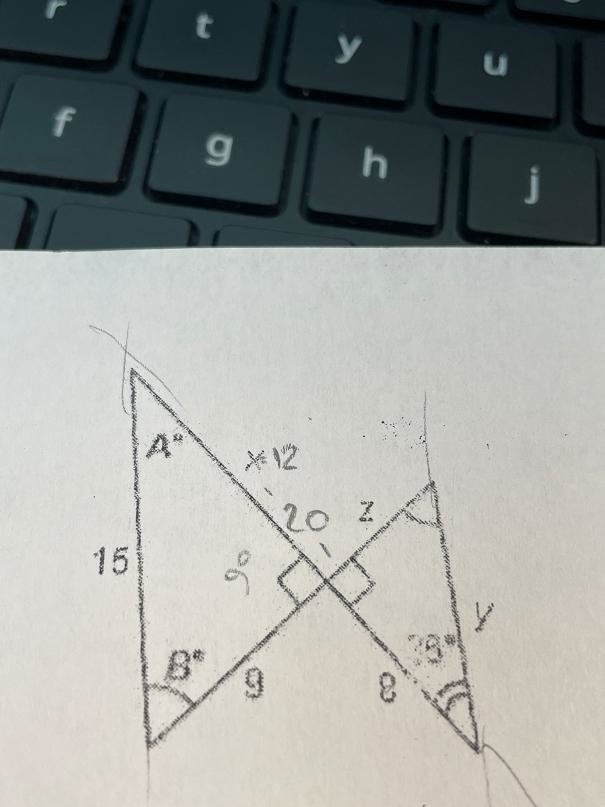 Find the values of x, y, z, A, and B in the image below. Use that facts that both-example-1