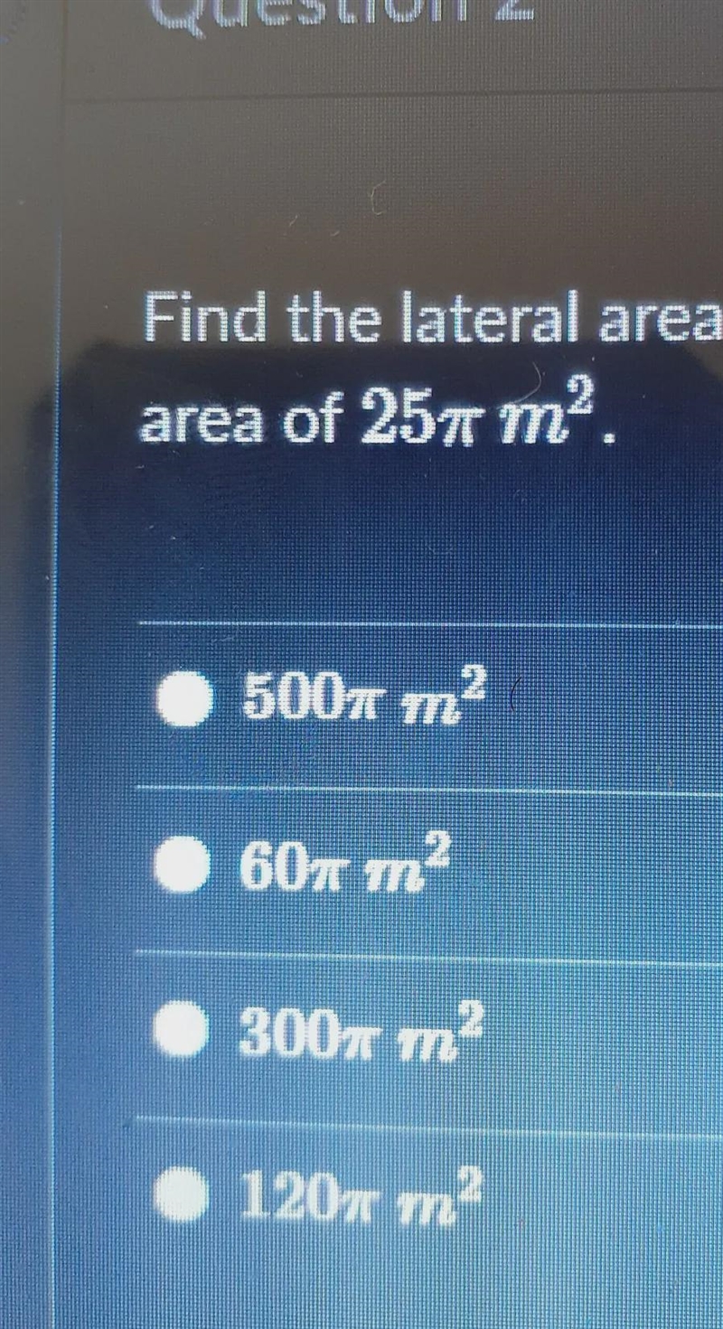 Find the lateral area of a cylindrical water tank that is 12 meters tall and has a-example-1