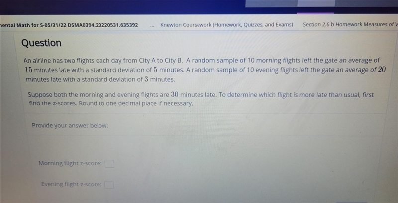 Morning for z-score: evening flight Z score :​-example-1