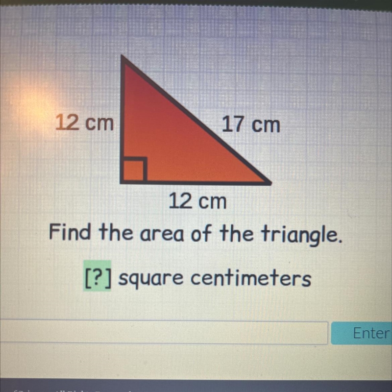 12 cm 17 cm 12 cm Find the area of the triangle. [?] square centimeters-example-1