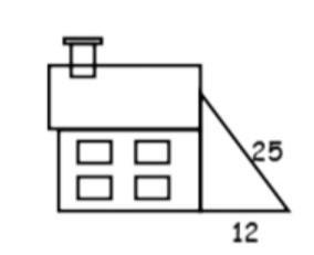 A 25 foot ladder leans against the side of a house. The base of the ladder is 12 ft-example-1