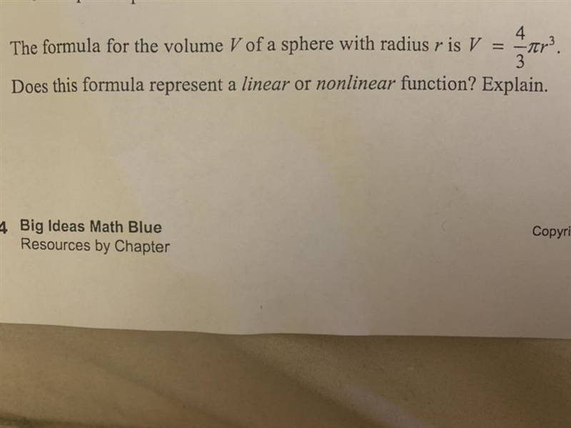 Does the formula represent a linear or nonlinear function? Explain-example-1