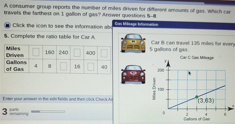 A consumer group reports the number of miles driven for different amounts of gas. Which-example-1