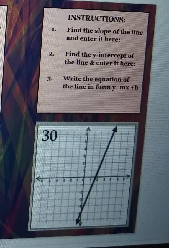 INSTRUCTIONS: JCTIONS: e slope of the line er it here:m=1/3 Find the slope of the-example-1