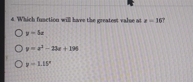 Which function will have the greatest value at x =16-example-1