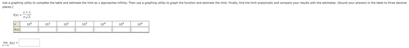 Use a graphing utility to complete the table and estimate the limit as x approaches-example-1