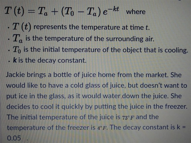 what will the temperature of the juice be 9 minutes after she puts it in the freezer-example-1