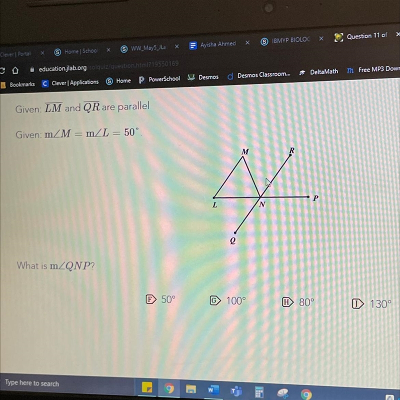 Given: segment LM and segment QR are parallelgiven: m-example-1