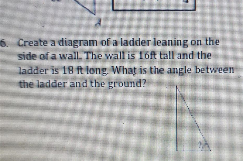 Create a diagram of a ladder leaning on the side of a wall The wall is 16ft tall and-example-1