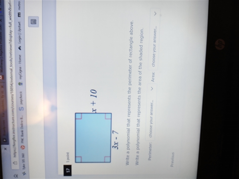 Write a polynomial that represents the perimeter of rectangle above. Write a polynomial-example-1