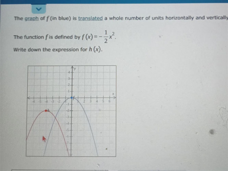 The graph of f (in blue) is translated a whole number of units horizontally and vertically-example-1